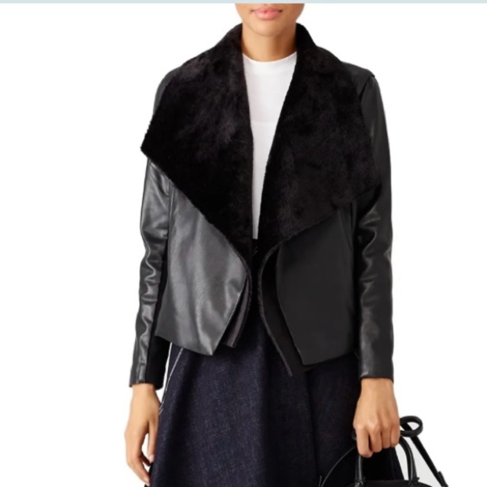 BB Dakota Black Faux Draped Leather Jacket Size XS